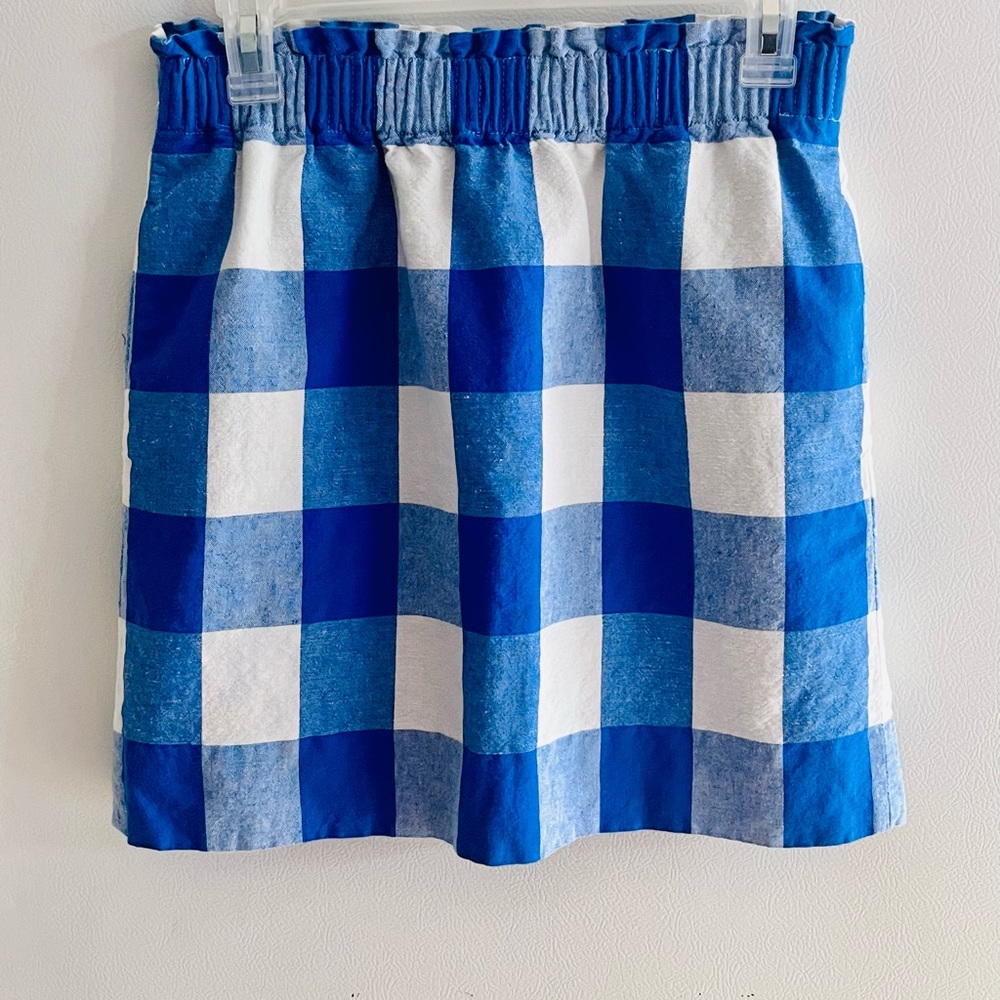 J. Crew Blue/White Gingham Check Mini Skirt Linen/Cotton Blend. Like New!